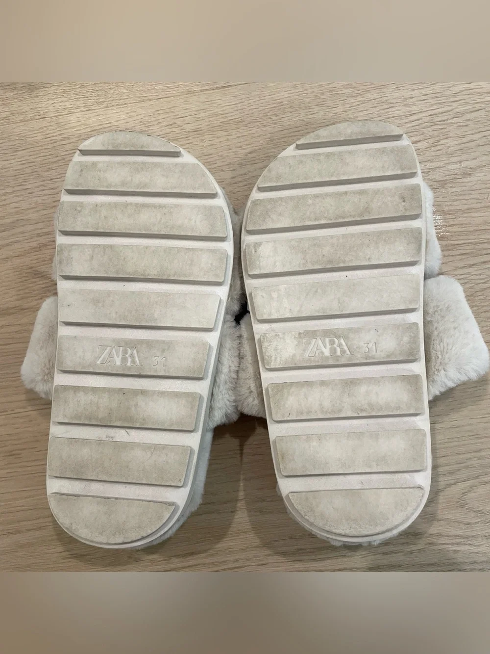 Zara Cream Plush Double-Band Slide Slippers